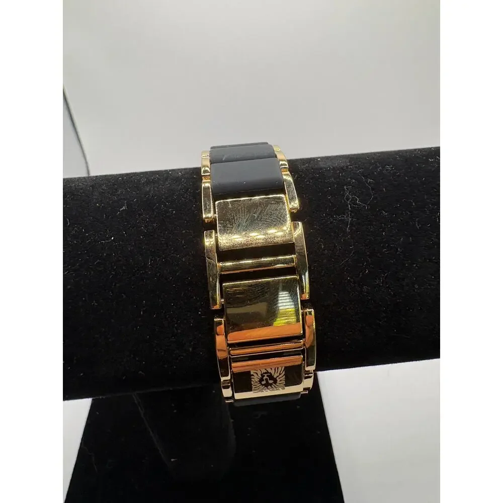 Anne Klein AK-5278 Rectangular Gold Tone Black Dial Watch Womens